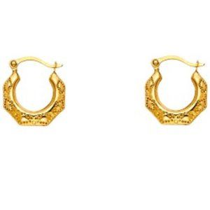 14K Yellow Gold diamond cut Hollow Hoop Earrings